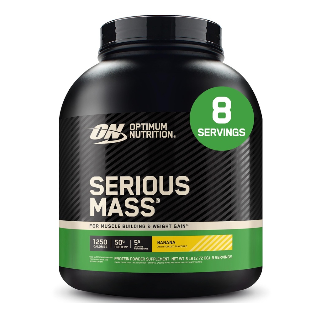 최적 영양 심각한 질량, 무게 게인더 단백질 분말, 대량 게인, 비타민 C 및 아연 Immune 지원, Creatine, 바나나, 6 파운드 (포장 월병)
