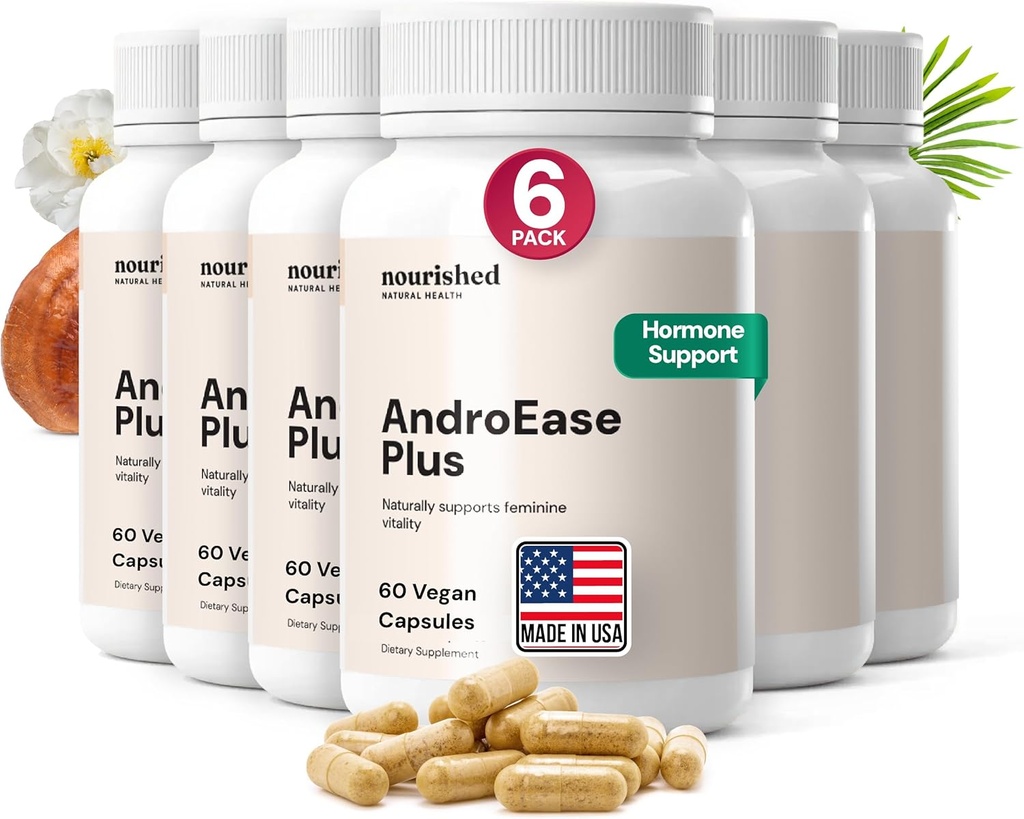 Nourished AndroEase Plus for Women’s Health - 아연, Reishi, 녹차 및 톱 Palmetto for Women - 에너지, 활력, 얼굴 헤어 및 매일 웰빙 - 360 캡슐, 미국에서 만든