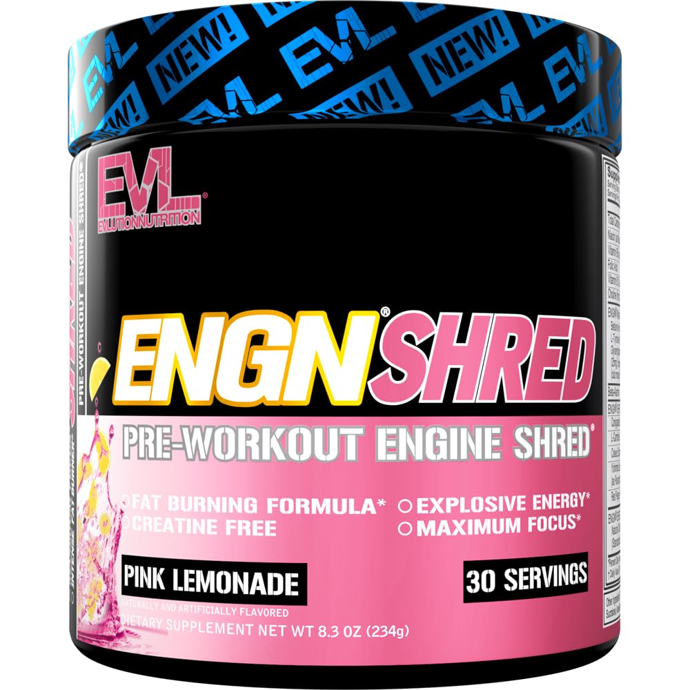 EVL 궁극적 인 사전 운동 분말 - Thermogenic 뚱뚱한 불타는 지원 운동 분말 음료 Lasting 에너지 초점과 체력 - ENGN Shred Intense Creatine 무료 운동 음료 혼합 - 핑크 Lemonade