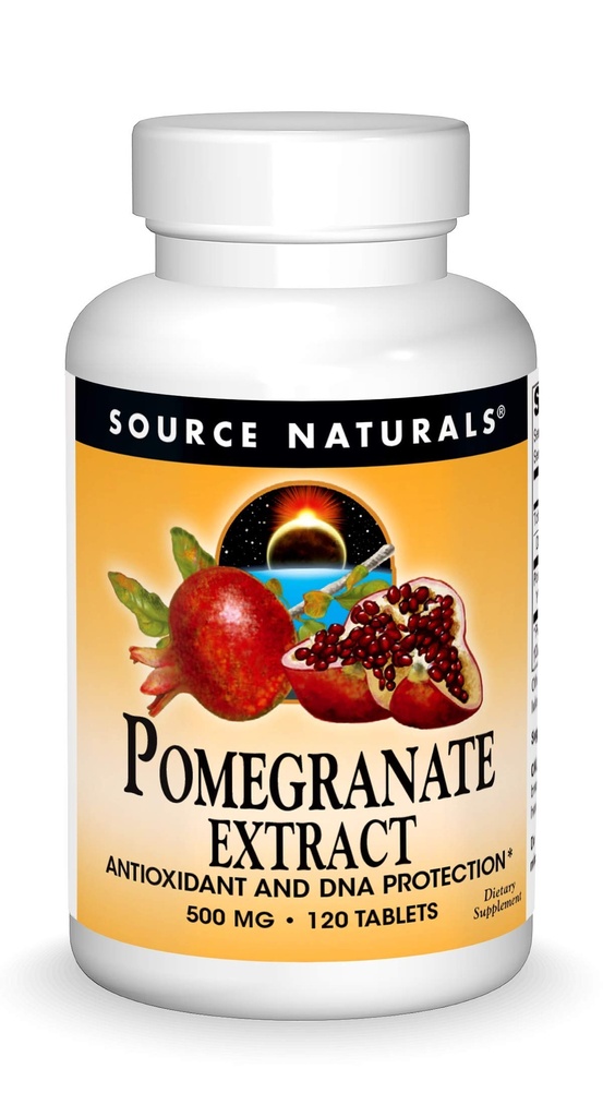 Source Naturals Pomegranate Extract 500mg 전체 과일 Ellagic Acid 산화 방지제 및 추가 섬유 - 120 정제