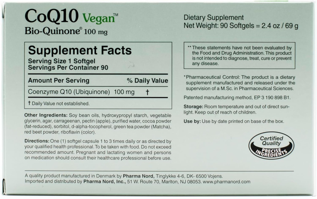 CoQ10 Vegan Bio-Quinone 100 mg, 180 Softgel | 최적 건강을위한 비 GMO 성분이있는 프리미엄 플랜트 기반 Coenzyme Q10 보충 | 심장 건강 및 에너지 생산을위한 높은 흡수 공식