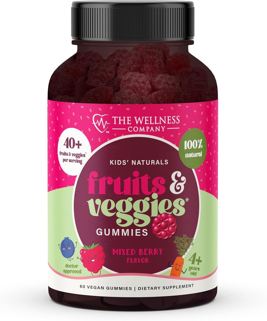 Wellness Company Kids Naturals Fruits & Veggie Gummies – 매일 영양 지원 | 60ct (1 개월 공급)