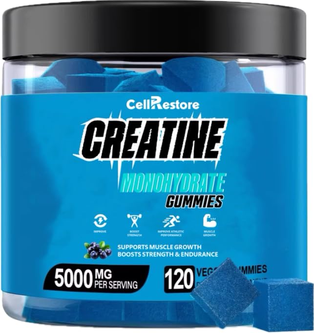 Creatine Monohydrate Gummies for Men & Women-5g of Creatine Monohydrate / 서빙 - 도움말 증가 강도 및 근육 구축,Sugar Free,Vegan, Blueberry 맛, 120 조사