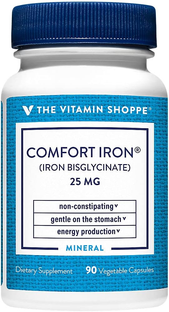 비타민 Shoppe Comfort Iron 25MG, 임상적으로 Studied Iron Bisglycinate, 에너지 생산 & 면역 지원, Gentle & Non-Constipating 보충교재 (90의 Veggie 캡슐)