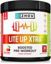 Zhou Lite Up Xtra - Sugar Free Pre Workout Powder for Women & Men, Clean Energy, Amino Acid Support, Hydrate & Focus, Plant Based - 30 Scoops 용 카페인과 사전 운동 보충
