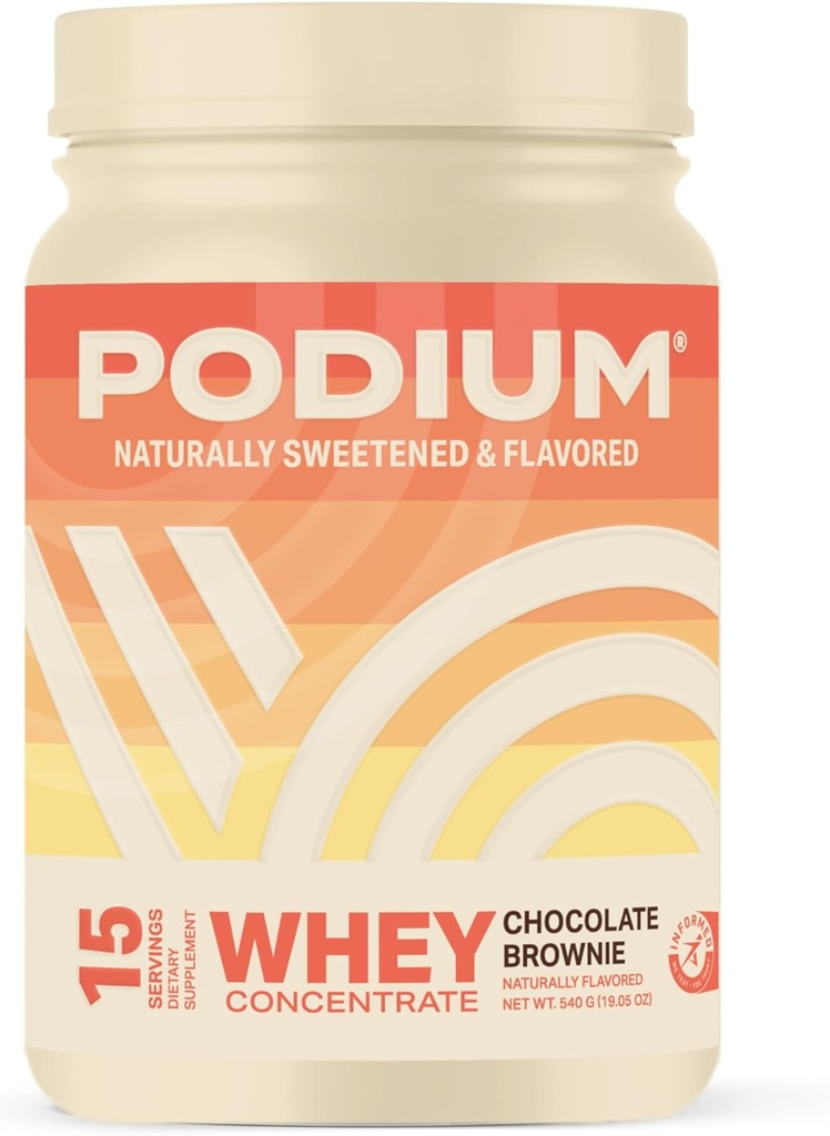 Podium Nutrition Whey Protein Powder, 초콜릿 브라운, 소화 효소, Whey Protein Isolate & Concentrate, Gluten Free, Low Carb, Low Sugar & Soy Free, 15 서빙