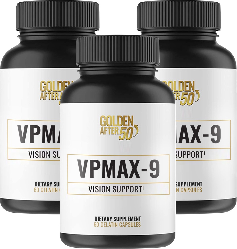 50 VpMax-9 후 골든 - 눈 비타민, Lutein, Lycopene 및 Bilberry 추출물이있는 시력 관리 및 산화제 보충 - 3 병