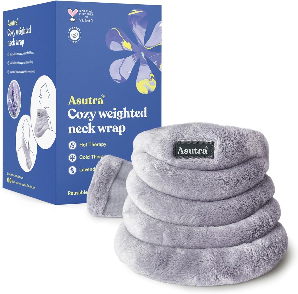 ASUTRA 무게를 다는 목 포장, 견면 벨벳 회색 - 목과 어깨, 뜨겁고 찬 압착, 라벤더 Aromatherapy를 위한 손 자유로운 전자 레인지 가열 패드
