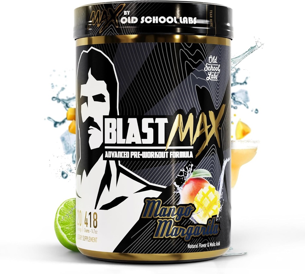 BLAST MAX - 고순도 사전 운동 분말 - 고순도 최대 내구시간, 최대 펌프, 최대 초점 및 최대 전력을위한 완전히 스택 된 사전 운동 에너지 음료 - Sugar-Free Mango Margarita 풍미 - 418g
