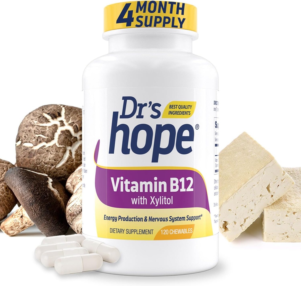 비타민 B12 1000 Mcg, B12 비타민 1000 Mcg은 Metabolism, Energy Production 및 Nervous System Support, 120 Chewable Tablets - 1 Tablet Per 서빙 당, Non-GMO & 글루텐 무료