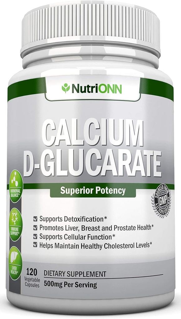 칼슘 D-Glucarate - 500mg - 120 식물성 캡슐 - Cleansing Processes, 에스트로겐 Metabolism & Hormonal Balance를 지원하는 우수한 효능 - Prostate, Breast & Colon Health와 도움말
