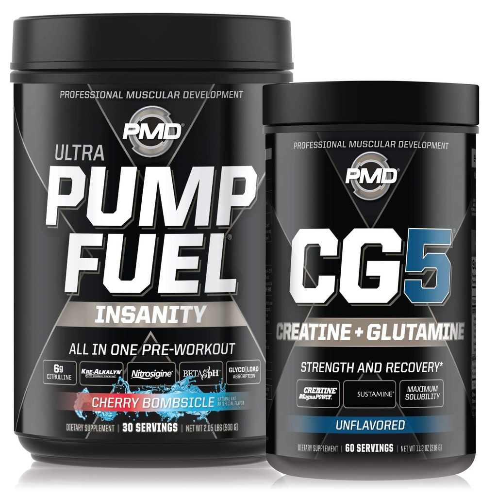 PMD Sports Ultra Pump Fuel Insanity - Pre Workout - Cherry Bombsicle (30 서빙) 스포츠 CG5 프리미엄 크레아틴 및 L 글루타민 분말 (60 서빙)