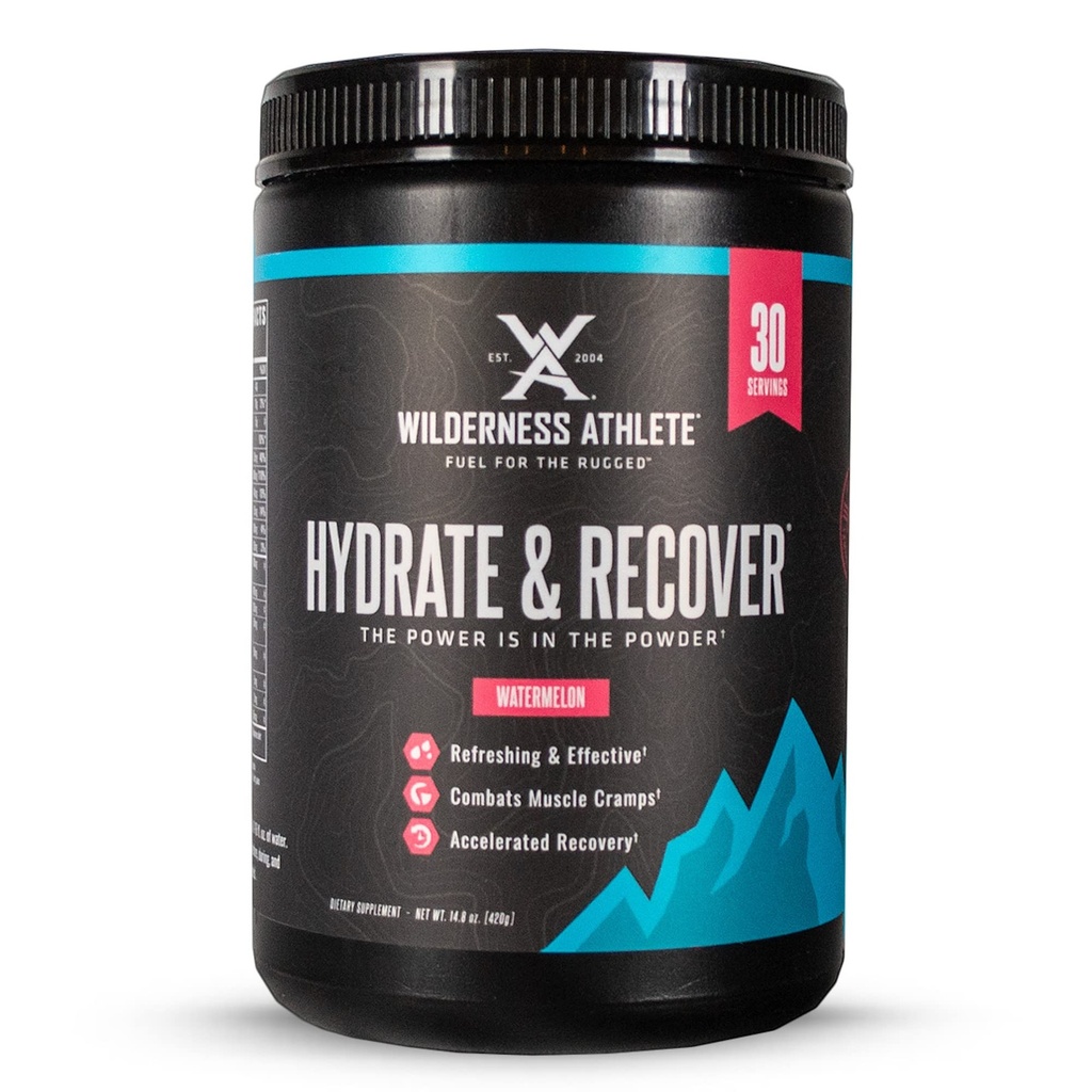Wilderness Athlete - Hydrate & Recover | Liquid Hydration Powder Electrolyte Drink Mix - Bcaas와 함께 패스너를 복구 - 비타민 C 1000mg의 하이드로 테 파우더 - 30 서빙 욕조 (수박)