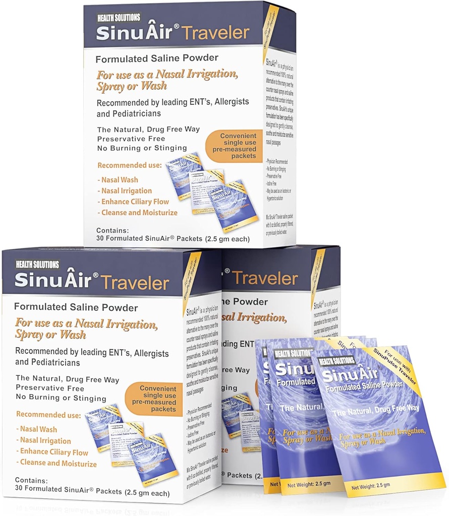 SinuAir 2.5 그램 Saline Packets - 칼륨과 나트륨 염화물 & 칼슘, Nasal 관개 기계, 90 패킷 용 소금 솔루션 분말 보충 팩