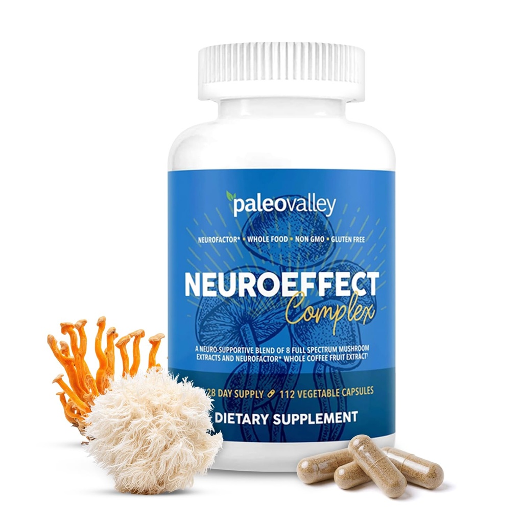 Paleovalley NeuroEffect - 초점, 기억 및 에너지 지원을 위한 신경 버섯 커피 영양 보충교재 - 28 일 공급 - 8 가득 차있는 스펙트럼 버섯 및 전체적인 커피 과일 추출물