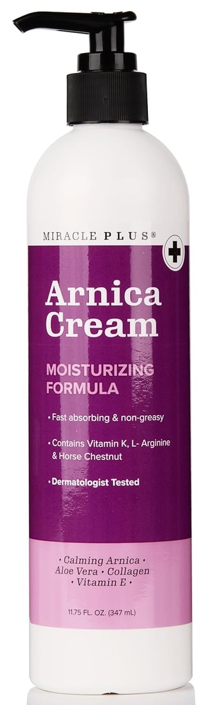 Miracle Plus Arnica Cream Bruise Relief Lotion For Bruising and Swelling On Skin | Arnica Montana Extra Strength Vitamin K Cream | 피부 관리 바디 & 얼굴 모이스처라이저 With Horse Chestnut, 11.75 Fl Oz