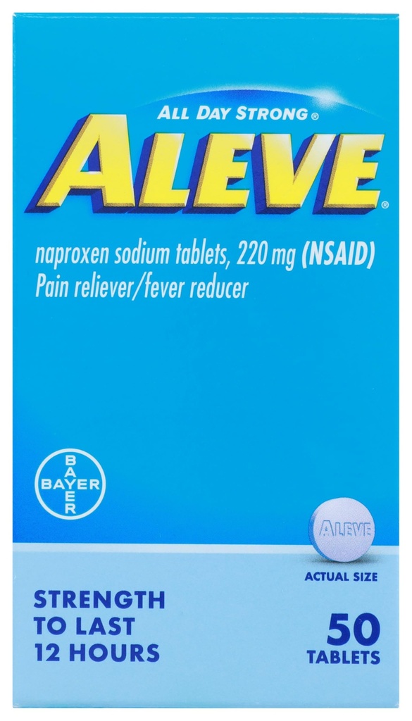 체, 통증 Reliever/Fever 흡진기 220 mg 정제, 50 조사