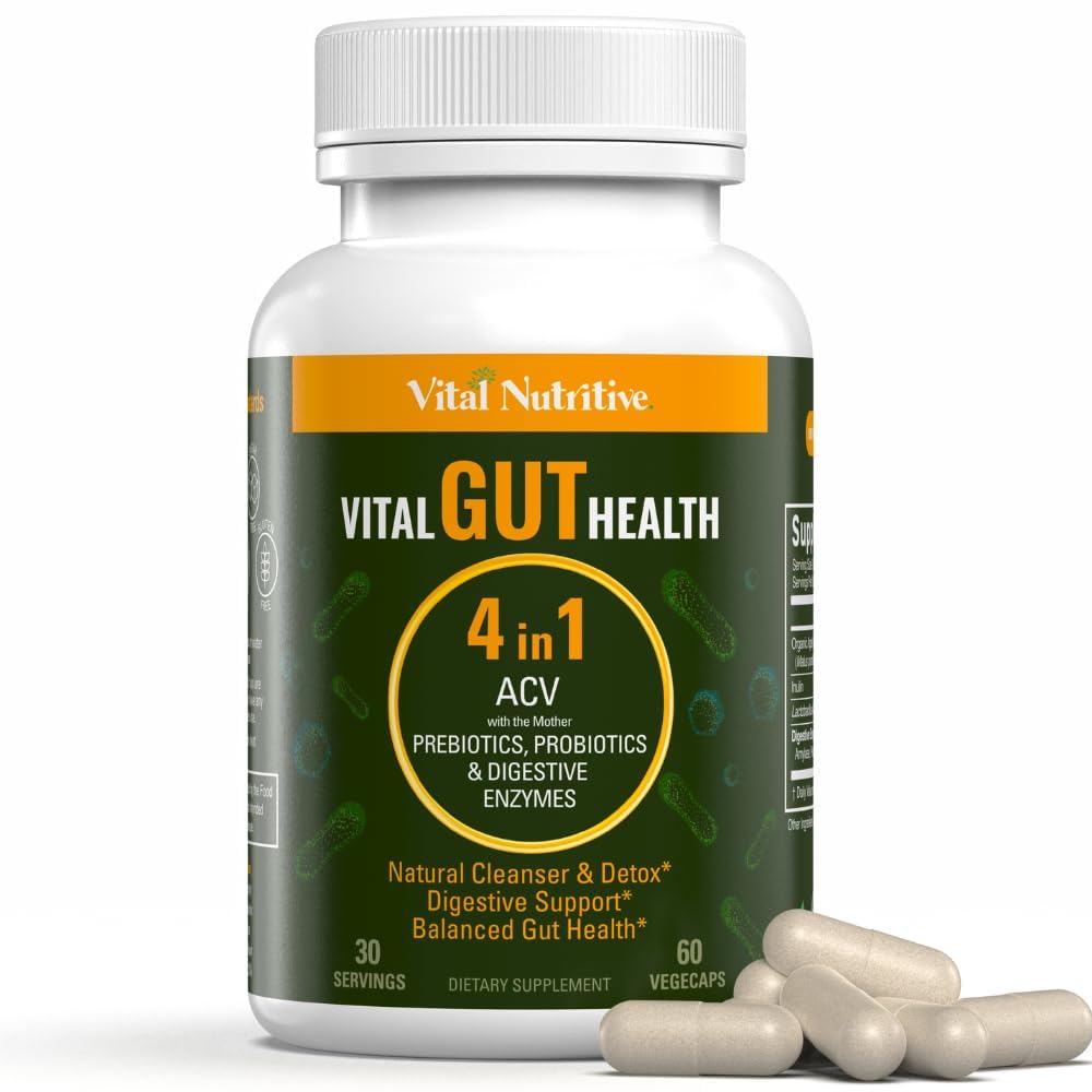 Vital Gut Health 4in1 Formula with Apple Cider Vinegar, Prebiotics & Probiotics, 강력한 면역 지원 및 완전한 Gut 및 Digestion 지원을위한 소화 효소