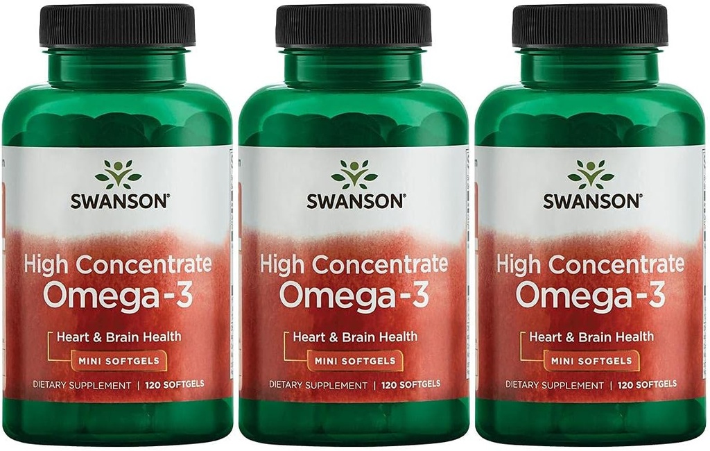 Swanson 높은 농축 오메가-3 물고기 오일 - 필수 지방산 - (120 Softgels, 680mg 각) 3 팩