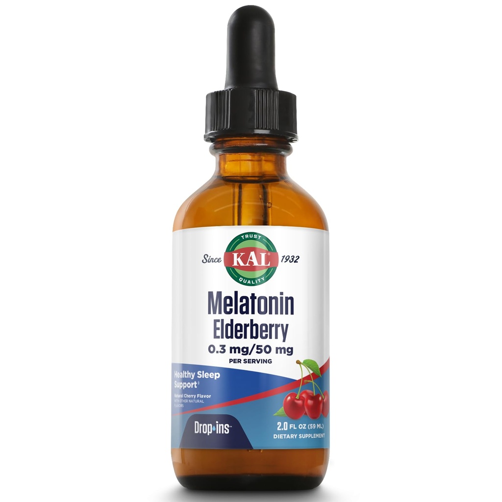 KAL 0.3 Mg Melatonin 버찌 엘더 베리 Dropins, 2 액체 Ounce