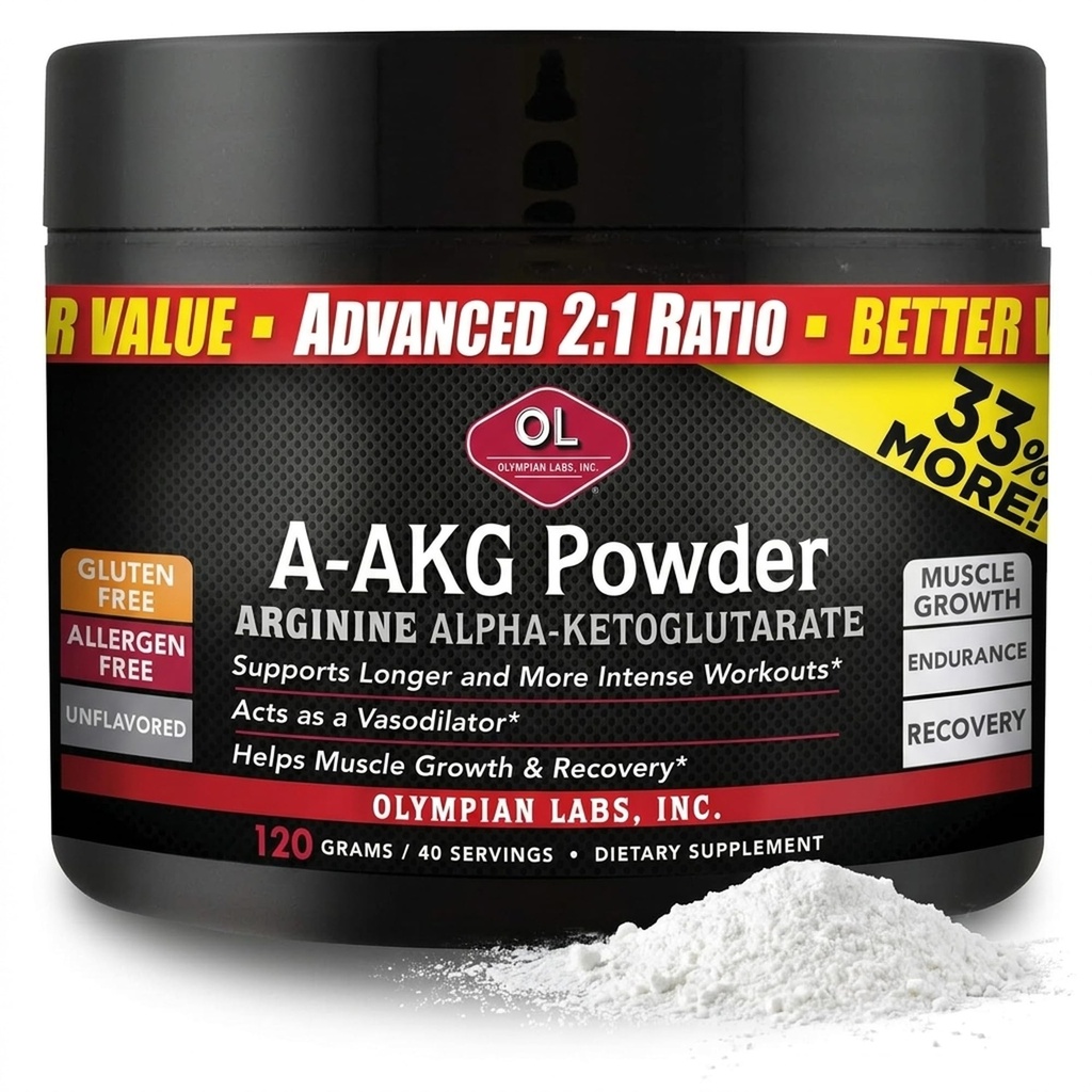 Olympian Labs PSN A-AKG 분말 남성 건강, 에너지 및 스포츠 영양 성능, 40-3g 서빙, 120 그램 항아리