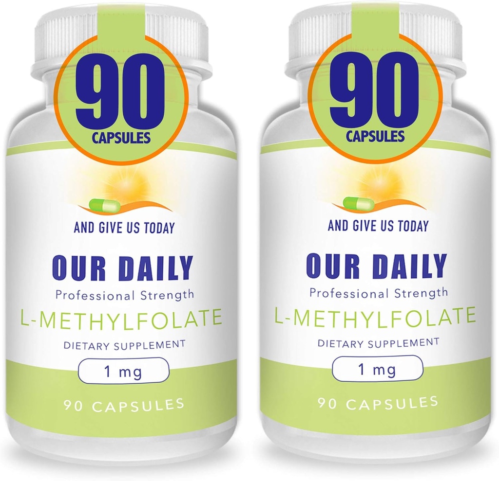 우리의 매일 Vites L-Methylfolate 1mg/1000 mcg 최대 힘 활동적인 Folate, 5-MTHF의 충전물 자유로운, 글루텐 자유로운, 비 GMO의 채식 캡슐 90 조사 (2의 포장)