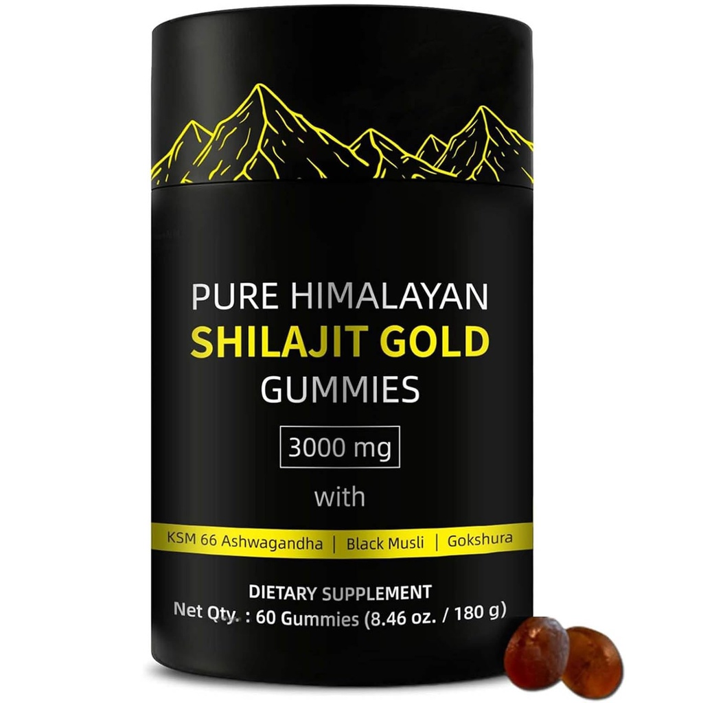 Shilajit Gummies | 남성용 Alpha Gummies | Lab Tested I No Added Sugar | Ashwagandha, Gokshura | 남성용 Fulvic Acid & 85+ Trace Mineral | 비 GMO | 60 Gummy