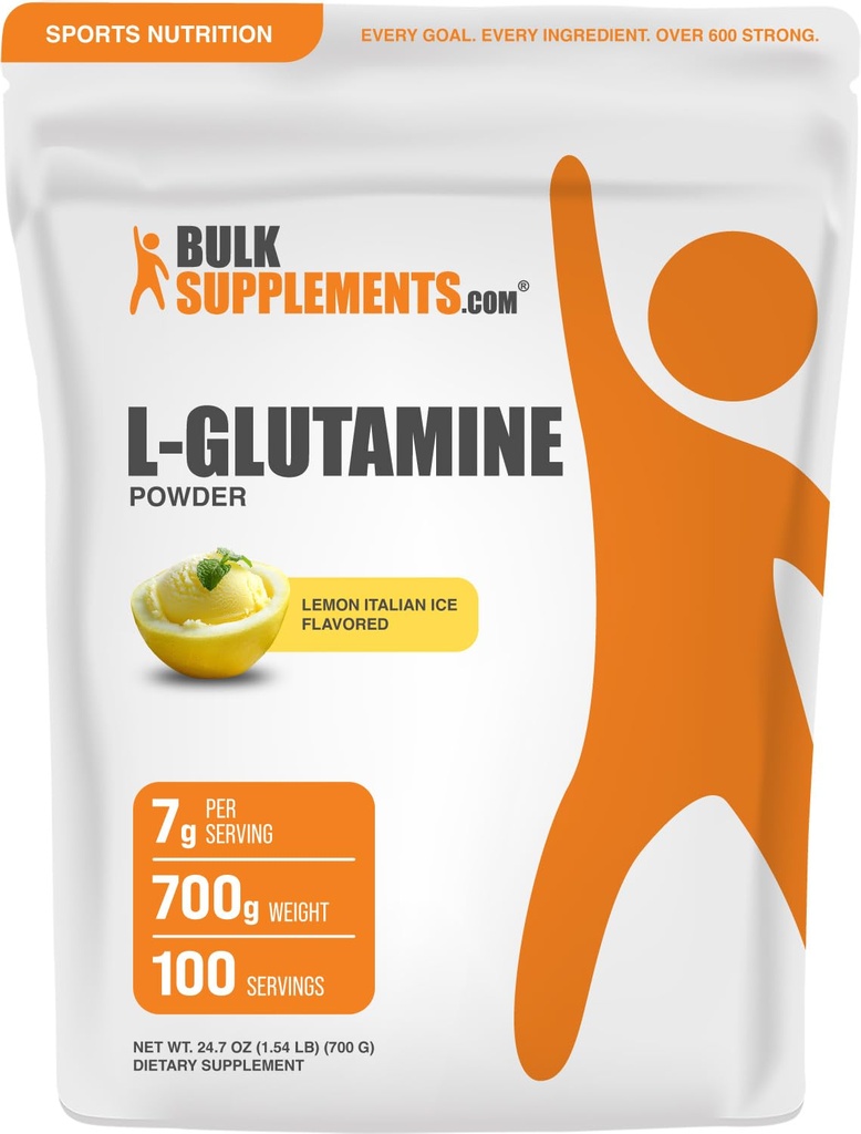 BulkSupplements.com L 글루타민 분말 - 글루타민 보충교재, 아미노산 보충교재 - 레몬 이탈리아 아이스크림, 서빙 당 7g, 700g (1.5 lbs) (팩 1)