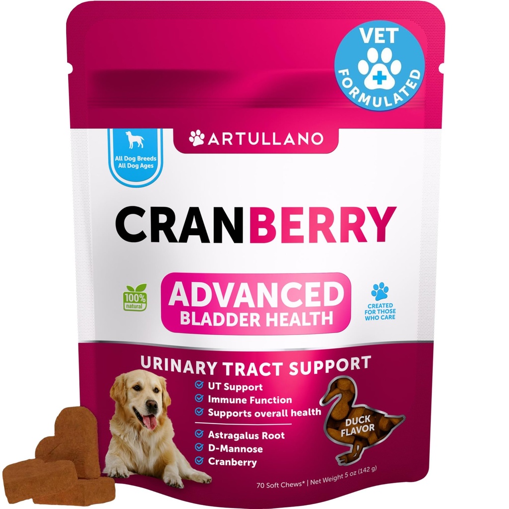 개 UTI 치료 - 개를위한 크랜베리 보충 및 방광 제어 - Urinary Tract Infection Incontinence Pill, Bladder Stones - UTI Medicine Treats - 물고기 오일과 Kidney Support 용 70 Soft Chews