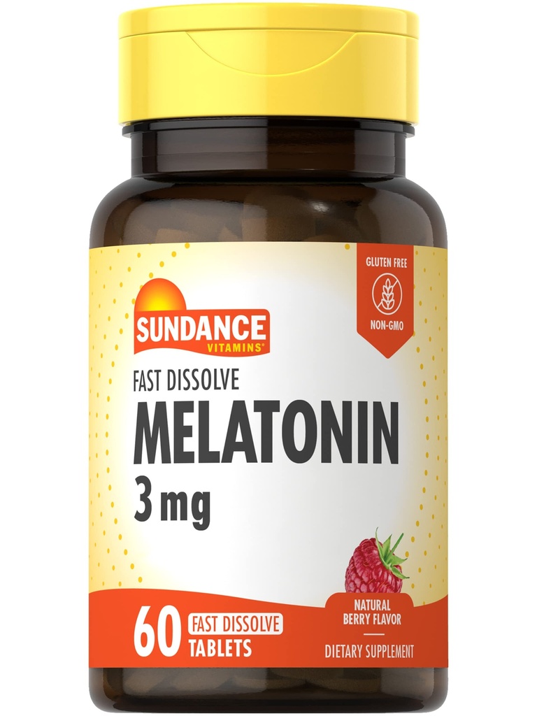 Sundance Melatonin 3mg 빠른 용해 | 60 채식 정제 | 천연 베리 맛 | 채식주의, 비 GMO 및 글루텐 무료 보충