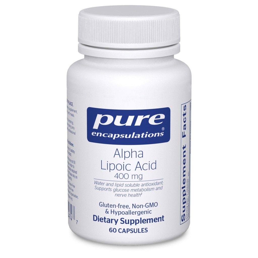Pure Encapsulations Alpha Lipoic Acid 400 mg | ALA Supplement for Liver Support, Antioxidants, Nerve 및 심장 혈관 건강, 무료 Radicals 및 탄수화물 지원 * | 60 캡슐