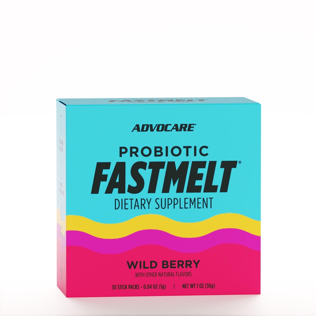 AdvoCare Probiotic Fastmelt - Gut, Immune 시스템 및 심장 건강 지원을위한 프리미엄 다이어트 보충 * - 와일드 베리, 30 스틱 팩