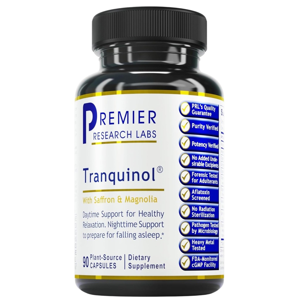 Premier Research Labs Tranquinol - 깊은 수면 지원 및 Calm Mind를위한 자연 수면 보조 보충 | 마그네슘, 심황, 레몬 발름 및 소프론 추출물 - Pure Vegan - 90 Plant-Source 캡슐