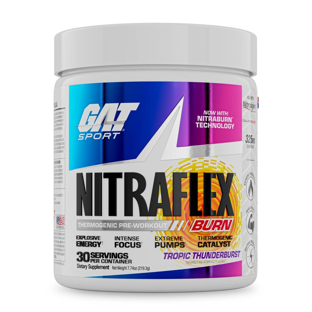 GAT SPORT NITRAFLEX Burn, 사전 운동 Thermogenic 분말, Tropic Thunderburst, 30 서빙