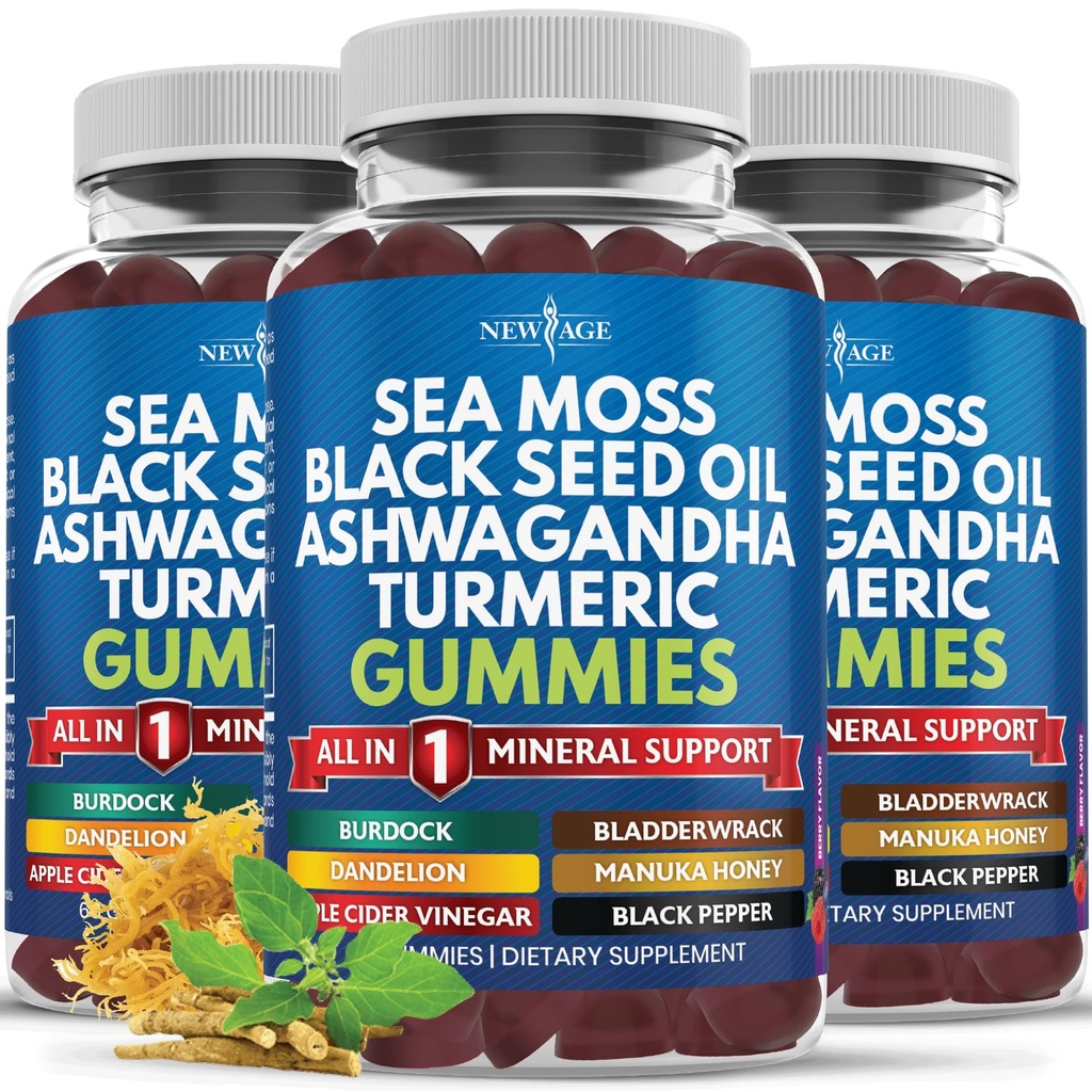 Sea Moss Gummies, Sea Moss, Black Seed, Ashwagandha, Turmeric, Manuka Honey, ACV, Dandelion, Black Pepper, Burdock, Bladderwrack, Vegan- 180 카운트