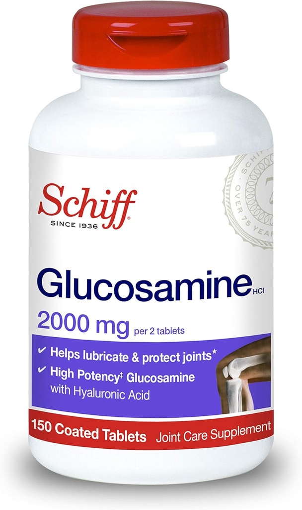 Schiff Glucosamine 2000mg (섭리 당) + Hyaluronic 산 정제 (병에 있는 150 조사), 합동 배려 보충교재는 합동 기동성 & 융통성을 지원하고, 연골의 구조를 지원합니다