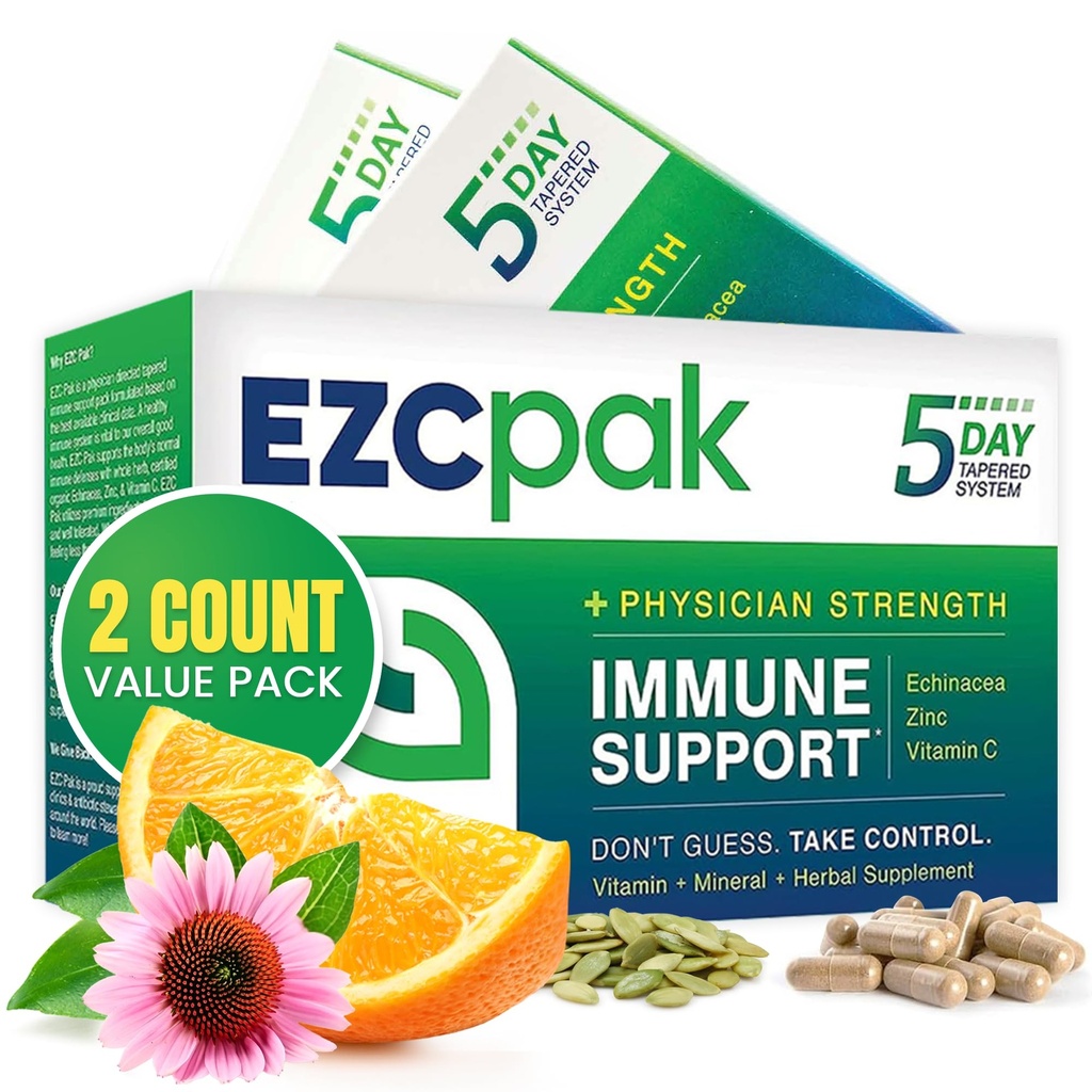 EZC Pak 5-Day 가늘게 한 면역 지원 부스터 - 비타민 면역 지원 보충교재, Echinacea, 아연 비타민 C, 성인을 위한 면역 부스터 - 면역 지원 비타민 (포장의 2)