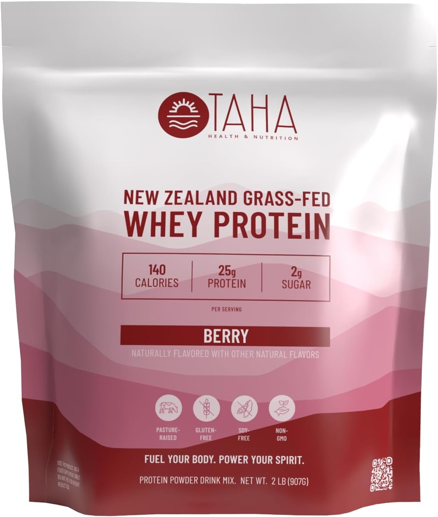 타하 건강 & 영양 베리 맛 Whey Protein Concentrate Powder, 25g Protein, 140 Calories, 2g Sugar | 뉴질랜드 잔디 볶음, 무료 범위 Dairy | 글루텐과 소이 무료, 케토, 코셔 | 2LB