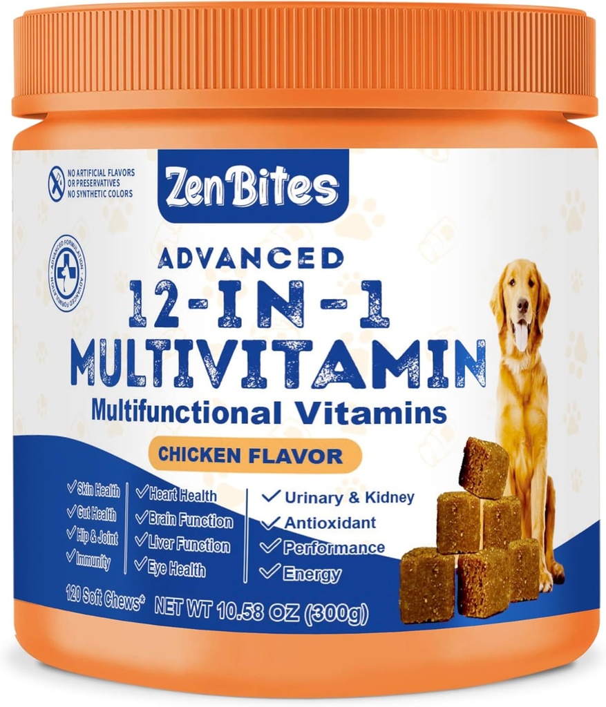 12-in-1 개 비타민 & Probiotics 120 소프트 체스 - 개를위한 글루코사민 유기 Multivitamin - 모든 연령, 크기, & 품종, 지원 피부, 치유, 면역력의 개를위한 공동 지원 보충
