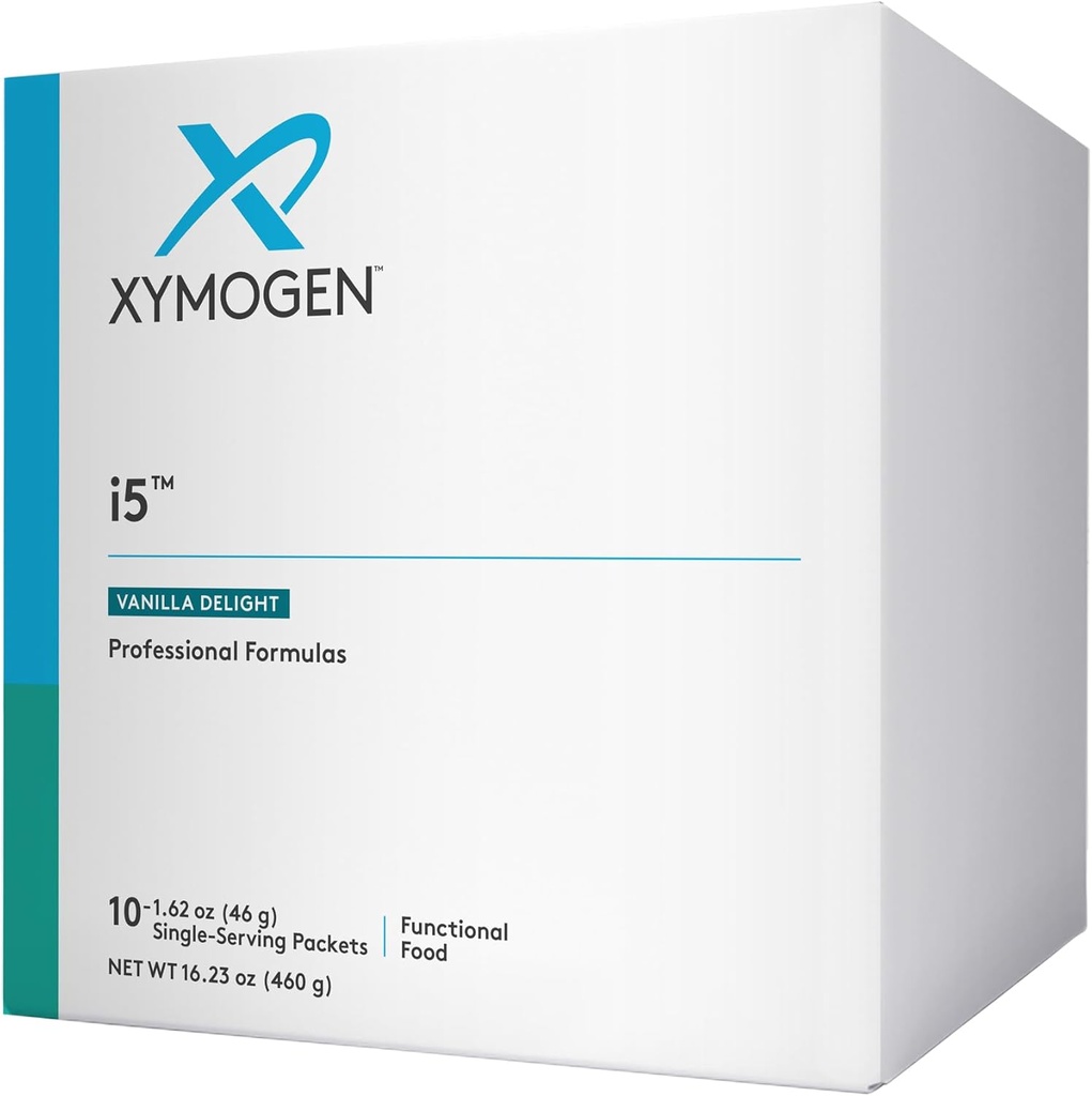 XYMOGEN i5 - Gut 건강, Detox + Cytokine 균형 지원 분말 - 21g 단백질, Immunoglobulin, Arabinogalactan, 브로콜리 씨앗 추출물 - 바닐라 음료 혼합 (10 패킷)