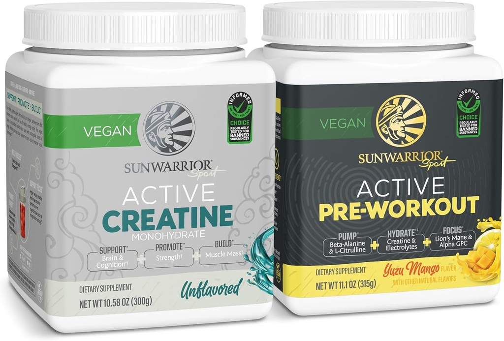 Active Preworkout Hydration Blend & Creatine Monohydrate Powder Set | 번들 및 저장 | Non-GMO Soy Dairy Filler & Gluten Free (60 인분되지 않은 크레아틴, 30 인분 Yuzu Mango Pre Workout)