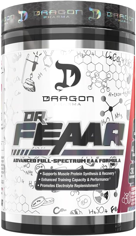 DRAGON PHARMA 박사 FEAAR® 고급 풀 스펙트럼 EAA 매트릭스, 근육 단백질 합성 및 복구, 향상된 교육 용량 및 성능 (30 서빙, 체리 석류) 지원