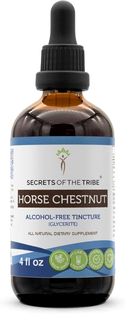 Tribe Horse Chestnut Tincture 알코올 무료 액체 추출, 말 호두 (Aesculus hippocastanum) 건조 견과 (4 FL OZ)의 비밀