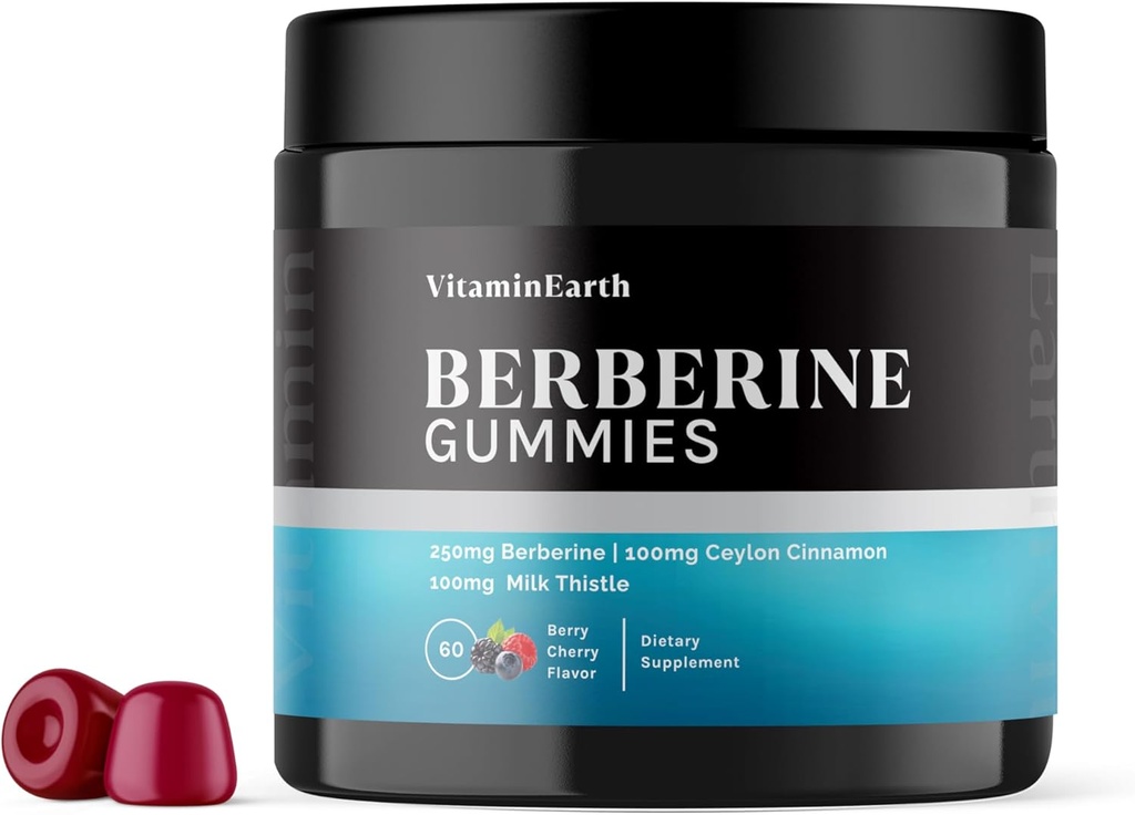 Berberine HCL, Ceylon Cinnamon 및 Immune 및 Metabolism 지원을위한 밀크 이틀 - Berry Cherry 풍미 - 60 개