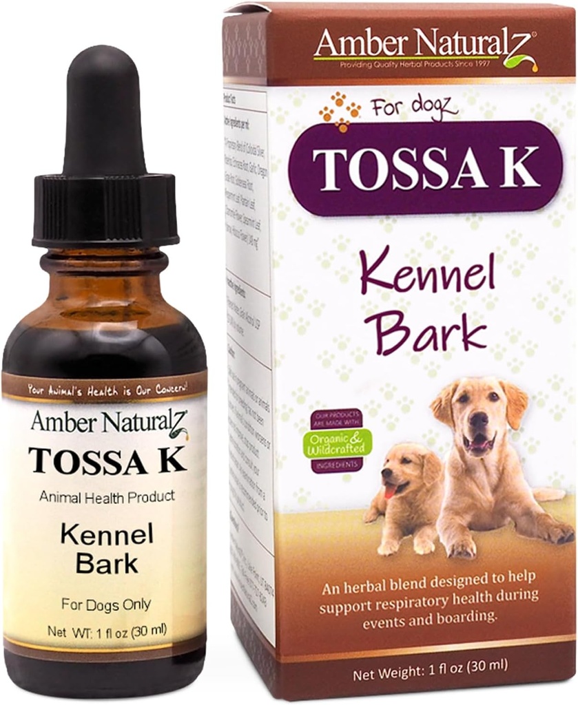 Amber NaturalZ Tossa K Kennel Bark Herbal Supplements for Dogs and Puppies | 호흡 건강을위한 Canine Herbal Blend | 1 유체 Ounce Glass Bottle | 글로벌 소스 성분 | 미국