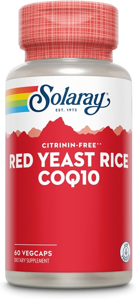 SOLARAY 빨간 효모 밥 플러스 CoQ-10 & No-Flush Niacin 비타민 B-3의 건강한 심장 & 심장 혈관 지원, 비 Irradiated & Citrinin는, 60 일 돈 뒤 보증, 60의 서빙, 60의 VegCaps 해방합니다