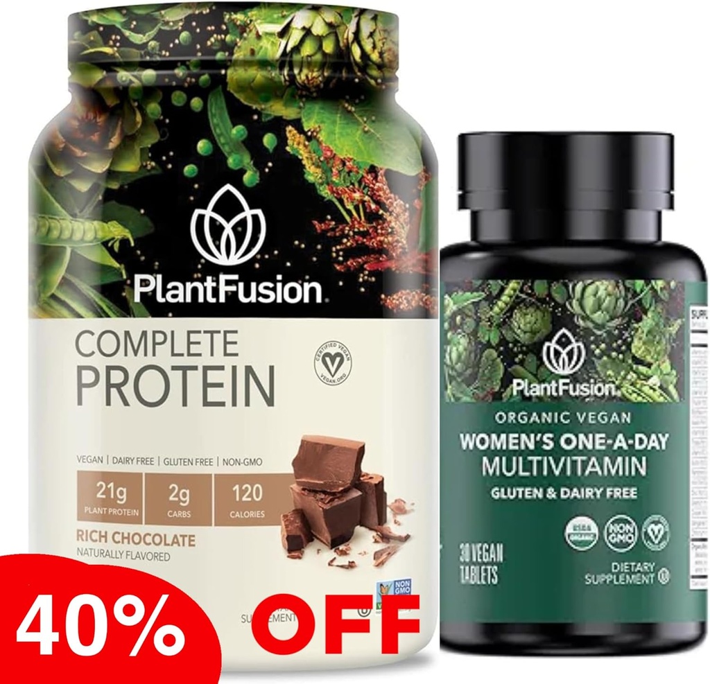 PlantFusion Protein Powder & Organic Women’s Multivitamin Bundle – BCAA, Clean Ingredients, Delicious flavor Plus 19 Essential Vitamins for Energy, Immunity & Heart Hea를 사용한 21g 플랜트 기반 단백질