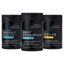 스포츠 연구 야생 알래스카 Pollock 오메가 3 물고기 기름 90 Softgels (1250 mg) + 프리 바이오 틱스, 60 억 CFU (30 Softgels) + 5000 IU 비타민 D + 100mcg Mk7 비타민 K (60 Softgels)