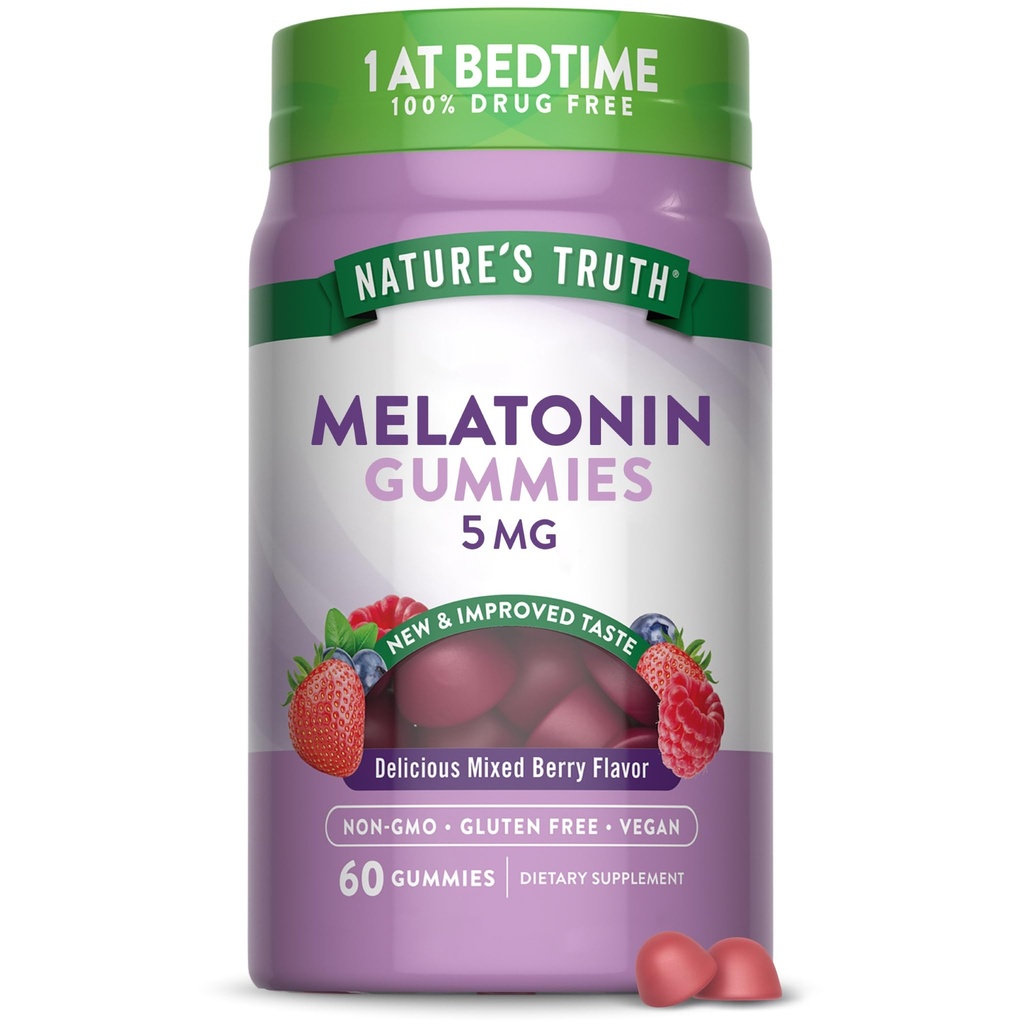 자연의 진실 멜라토닌 Gummies 5mg | 60 개 | 혼합 Berry 맛 | Vegan, Non-GMO & 글루텐 무료 보충