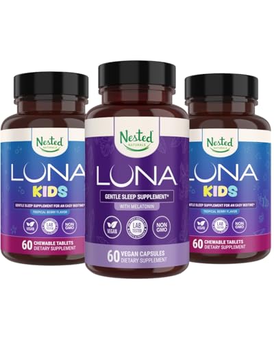 Nested Naturals Luna Kids Sleep Supplement (60 Chewable Tablet) 및 Luna Natural Sleep Aid (60 Vegan 캡슐)